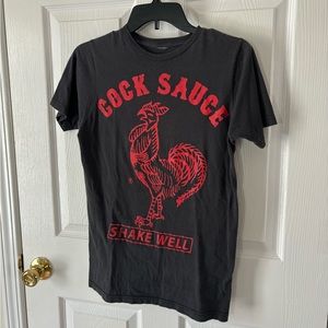 CockSauce Rooster fun T-shirt shake well red on faded black